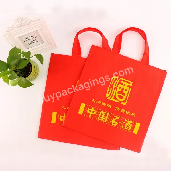 Factory Custom Printed Logo Red Gift Packaging Single And Double Portable Wine Non-woven Shopping Bags