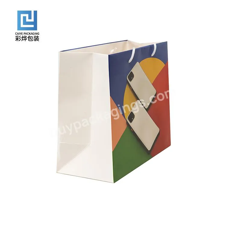 Factory Custom Printed Withe Card Paper Bag Drawstring Luxury Mobile Phone Shopping Paper Bags With Logo