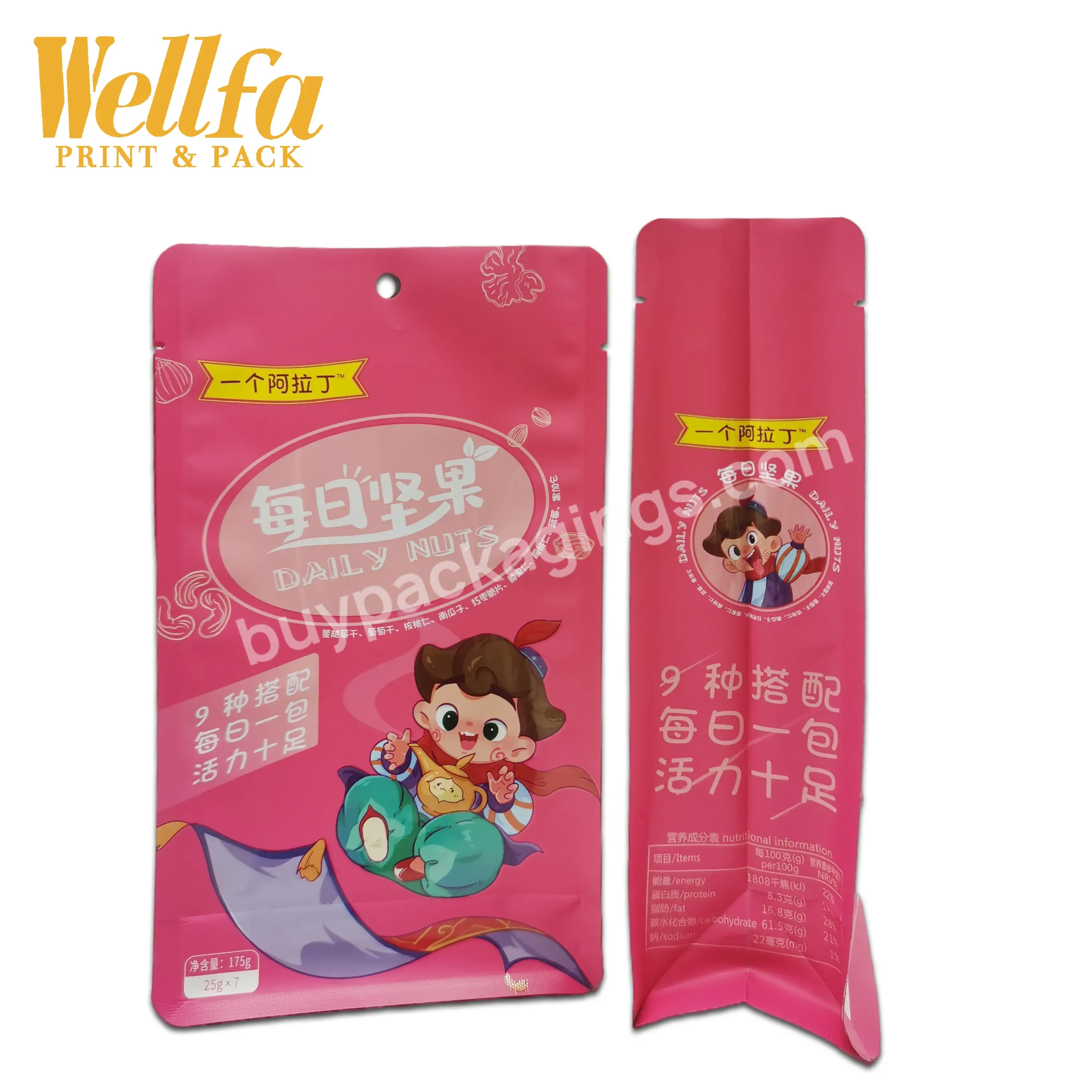 Factory Custom Printing Oem Laminated Foil Glossy Nuts Flat Bottom Pouch With Hang Hole