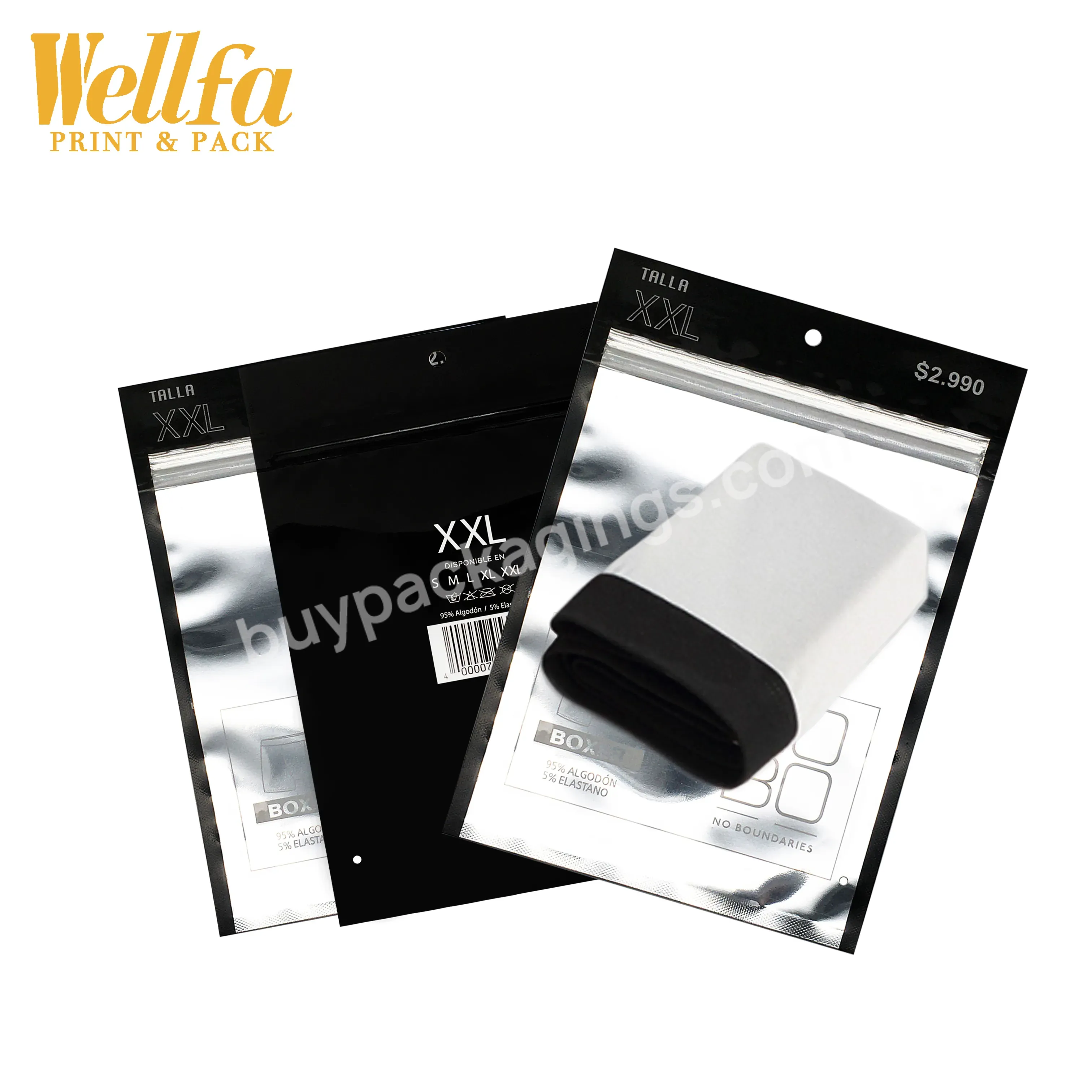 Factory Custom Printing Smell Proof Transparent Glossy Flat Zip Lock Clothes Packaging Bag With Window Hang Hole