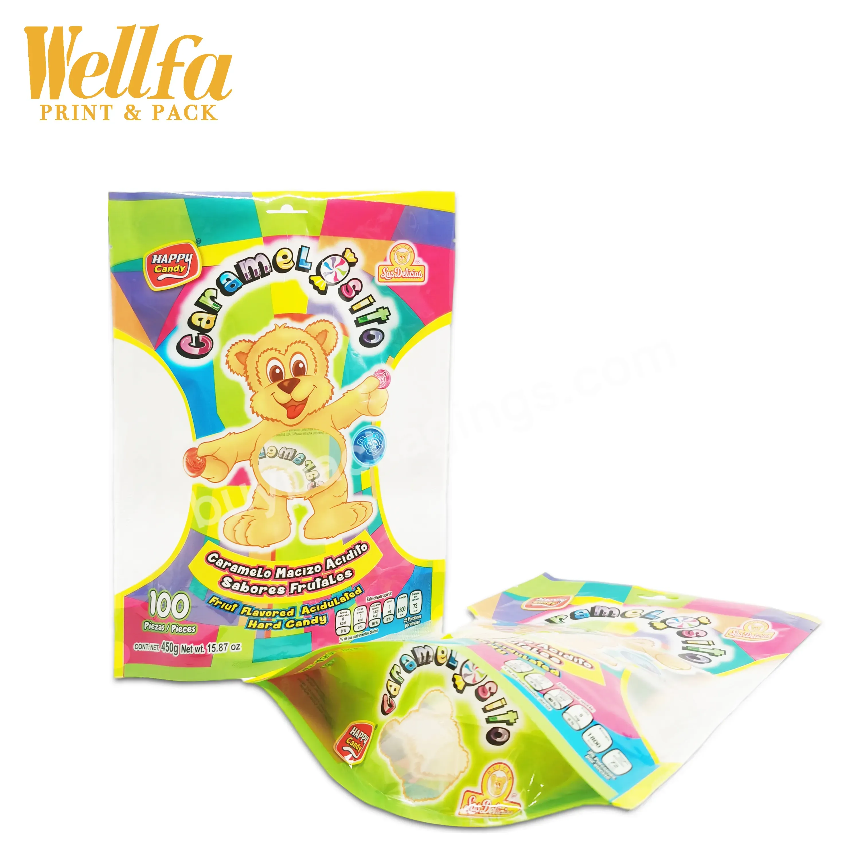 Factory Custom Printing Transparent Plastic Candy Packaging Stand Up Zipper Pouch With Window
