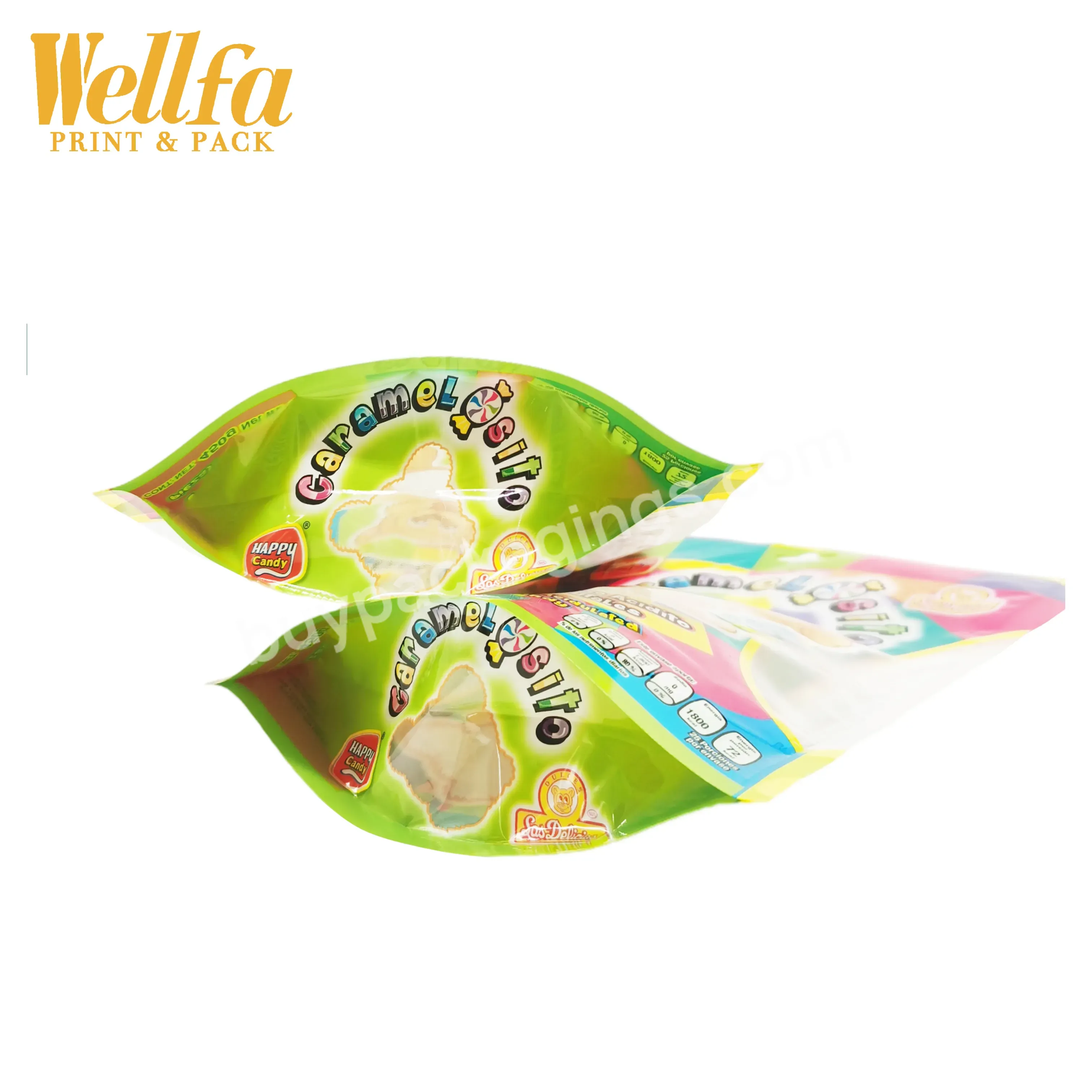 Factory Custom Printing Transparent Plastic Candy Packaging Stand Up Zipper Pouch With Window
