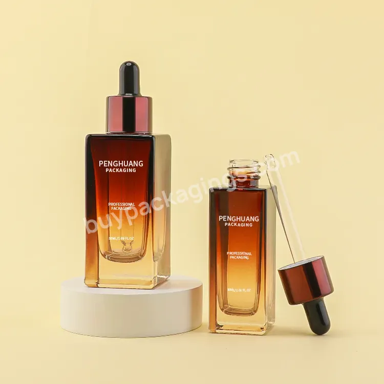 Factory Custom Square Amber Clear Essential Oil Glass Serum Dropper Bottle30ml 50ml With Black Silicone Lid