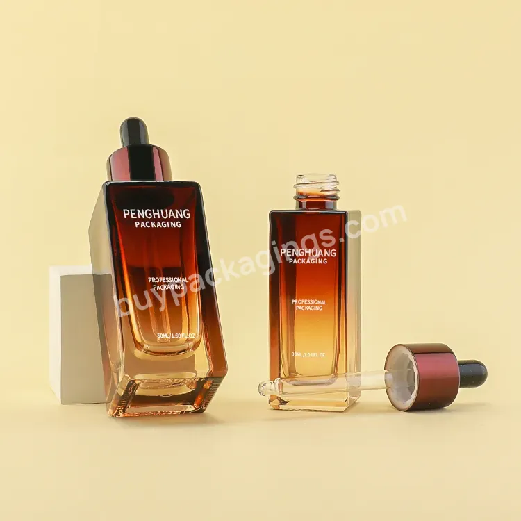 Factory Custom Square Amber Clear Essential Oil Glass Serum Dropper Bottle30ml 50ml With Black Silicone Lid