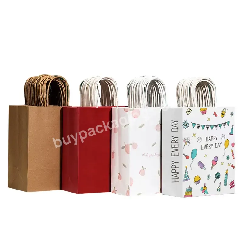 Factory Customization Wholesale Printing Kraft Paper Bag Handle Carrying Bag Takeaway Food Milk Tea Delivery Bag