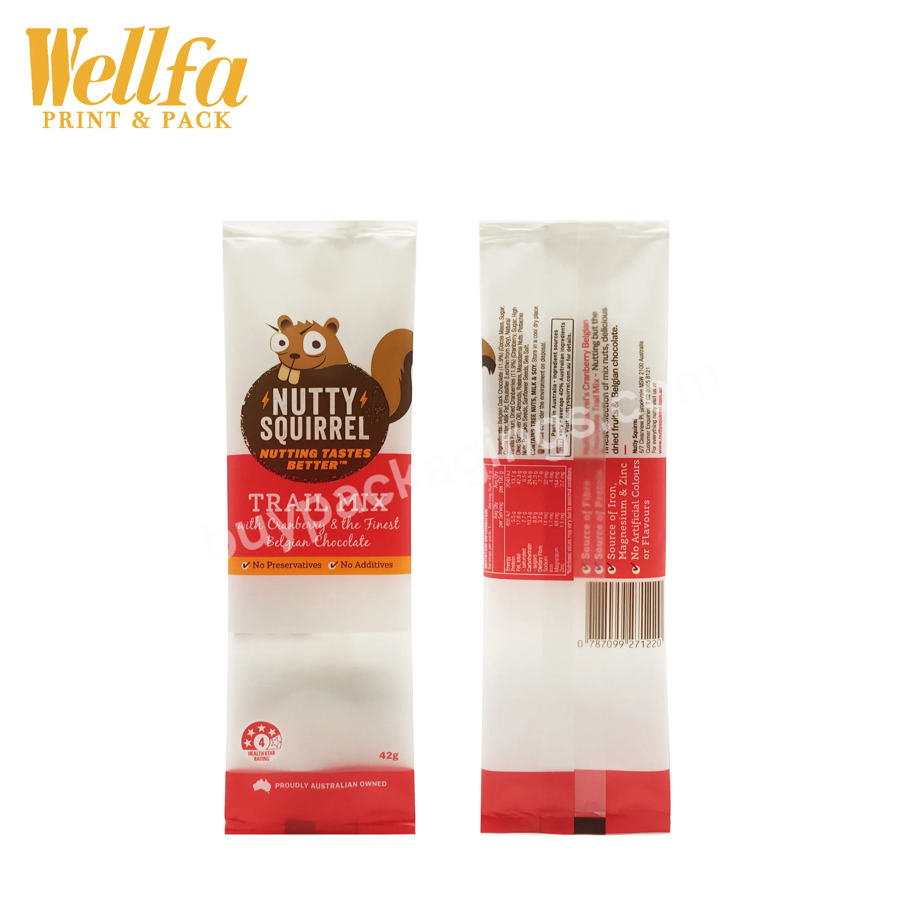 Factory Customized Matte Food Packaging Pouch Heat Sealable Snack Bar Cashew Nut Peanuts Bar Sachet Packaging Bag