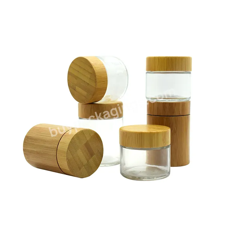 Factory Direct 3.5g 2oz 4oz Empty Child Resistant Frost Cream Glass Jars In Bulk With Bamboo Lid Glass Bottle Jars Glass Package