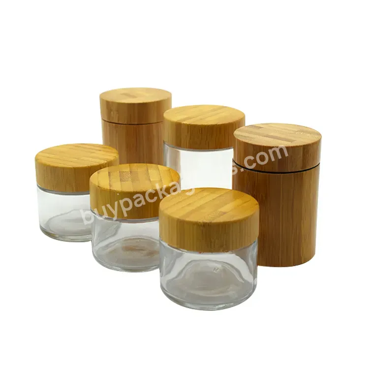 Factory Direct 3.5g 2oz 4oz Empty Child Resistant Frost Cream Glass Jars In Bulk With Bamboo Lid Glass Bottle Jars Glass Package