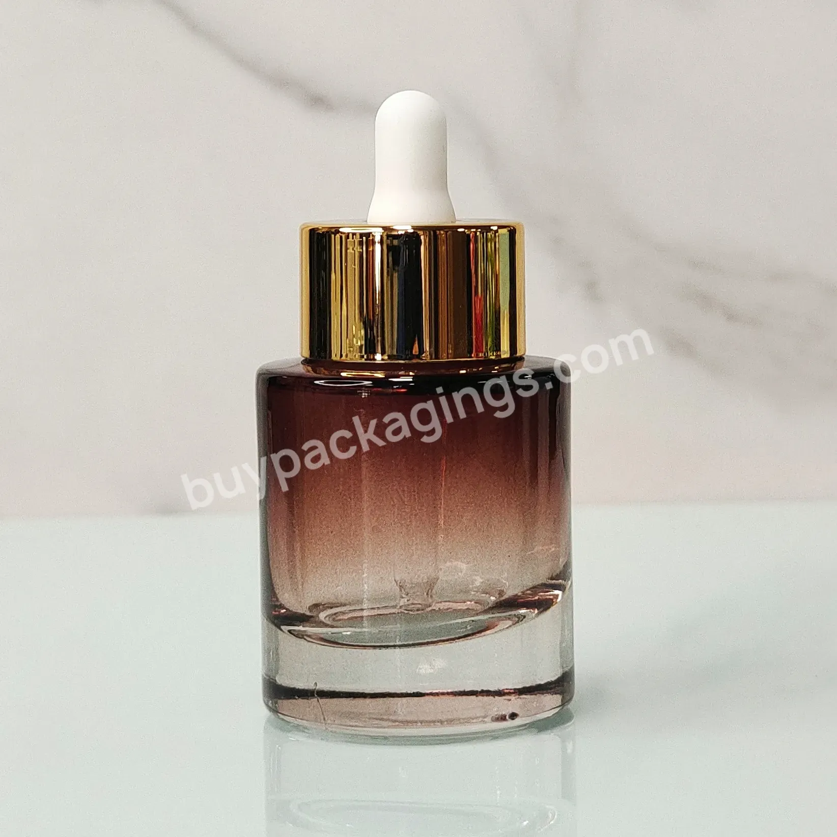 Factory Direct Custom Logo Wholesale Gradient Amber 30ml Dropper New Design Fancy Empty Oil Glass Bottle