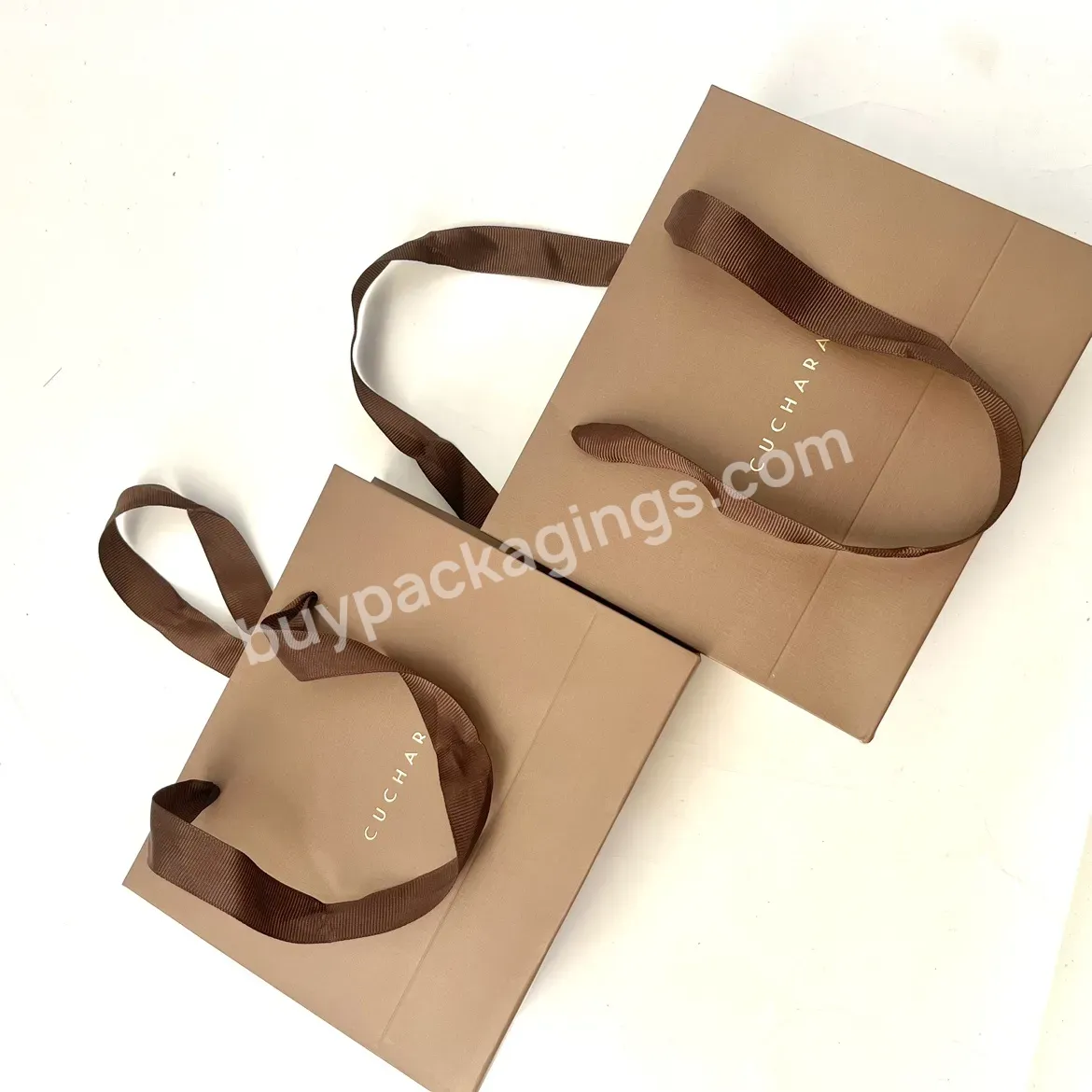 Factory Direct Customized Small Size Dark Brown Luxury Jewelry Necklace Paper Bag Shopping Bag With Gold Logo