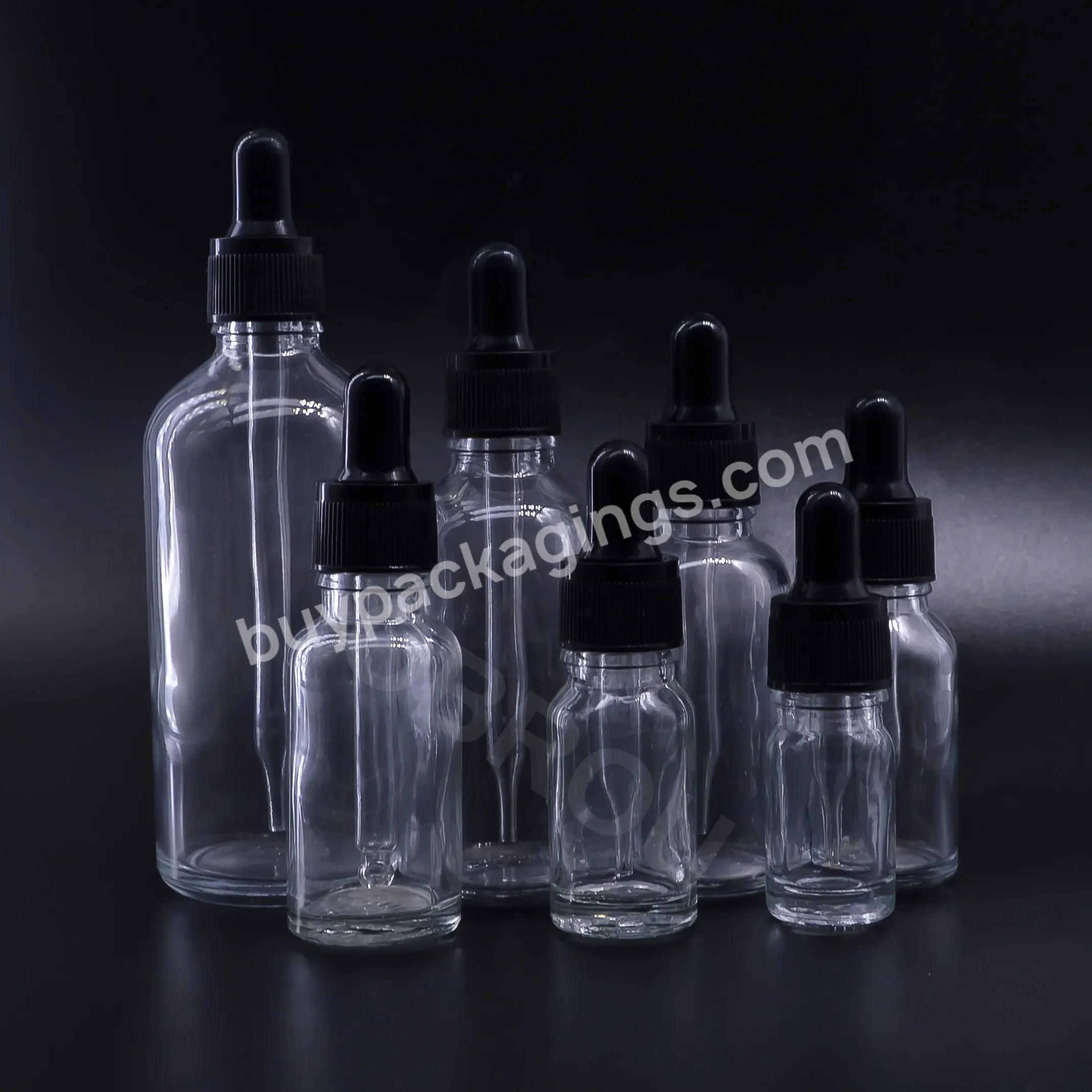 Factory Direct Sale 20ml 30ml 50ml 100ml Round Essential Oil Bottle Empty Transparent Glass Dropper Bottles