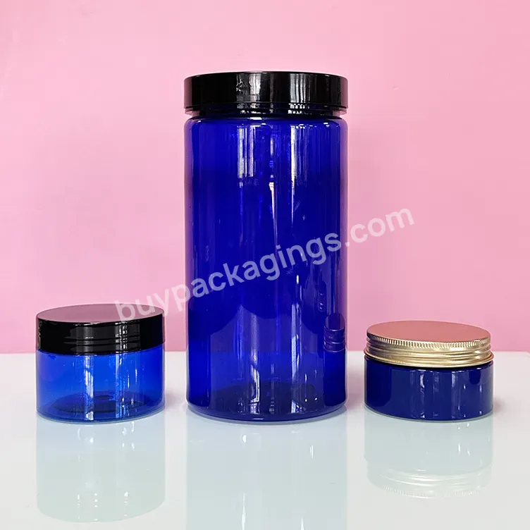 Factory Direct Sale 2oz 4oz 8oz 300ml 500ml 600ml Food Honey Cookie Food Blue Jar With Lid Clear Pet Spice Plastic Jar With Lid