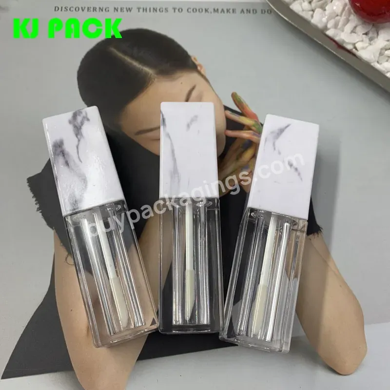 Factory Direct Sale Custom 5ml 8ml Square Marble Pattern Lip Gloss Tube With Wand Cosmetic Packaging