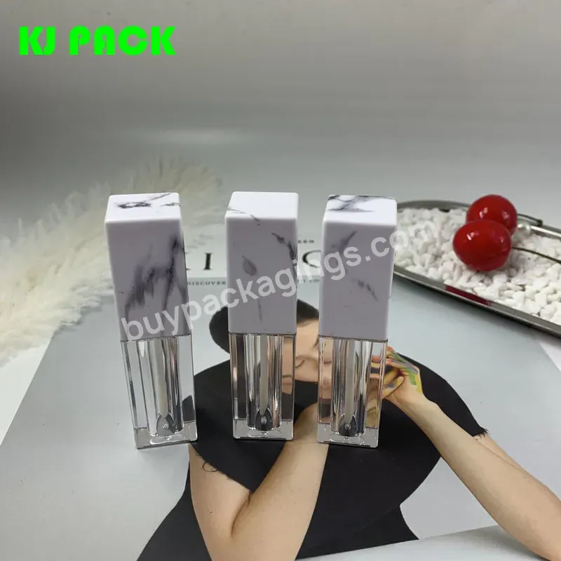 Factory Direct Sale Custom 5ml 8ml Square Marble Pattern Lip Gloss Tube With Wand Cosmetic Packaging