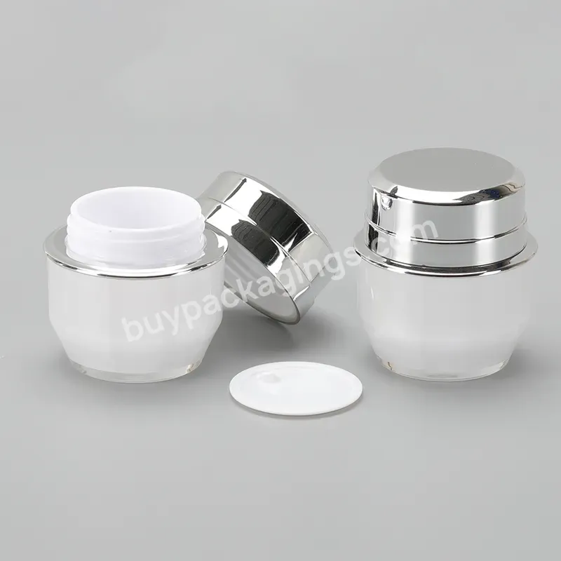 Factory Direct Sale Luxury Silver White Face Cream Jar Acrylic Plastic Cosmetic Jar Plastic Packaging Container In Stock