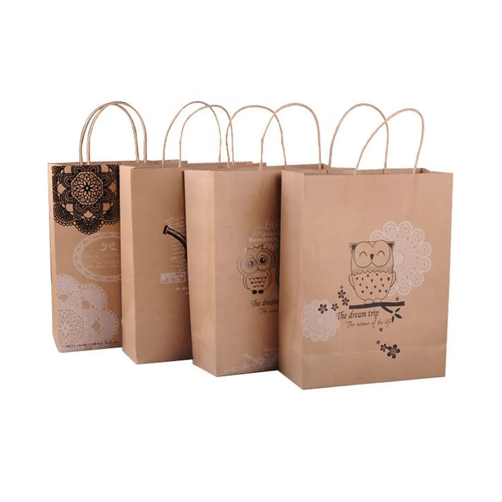 Factory direct sale machine made Recycled white&brown kraft paper bag with twisted paper handle