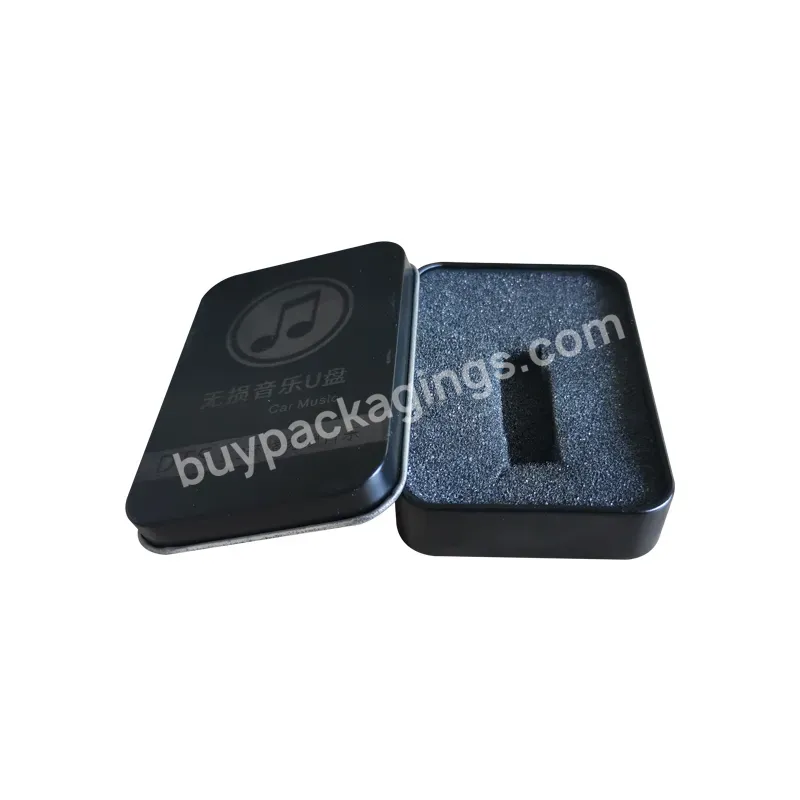Factory Direct Sale Tinplate Box U Disk Tin Box Black Color Tinplate Case With/without Foam