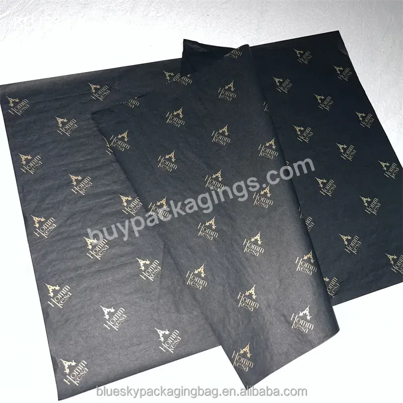 Factory Direct Sales Low Moq Size 50 * 70cm 17g Black Wrapping Paper Good Quality Printing Shiny Gold Logo