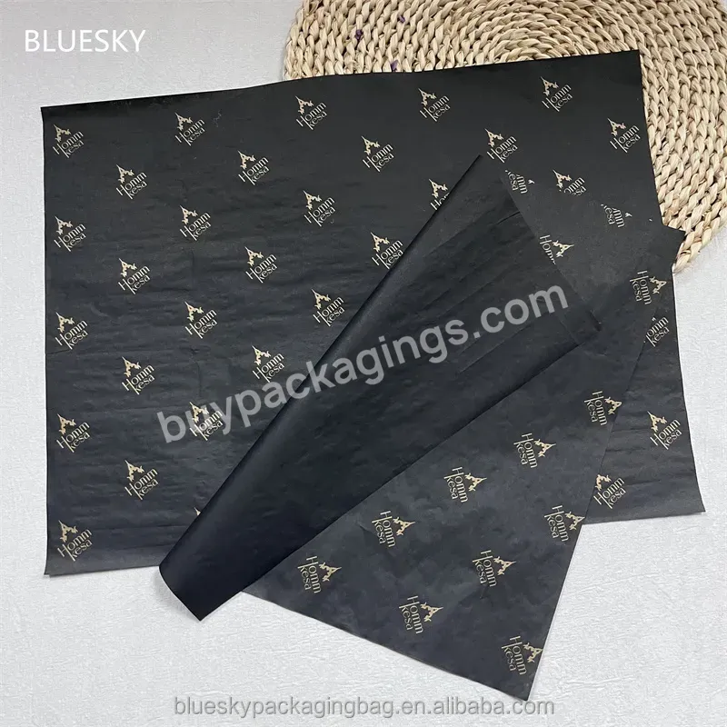 Factory Direct Sales Low Moq Size 50 * 70cm 17g Black Wrapping Paper Good Quality Printing Shiny Gold Logo