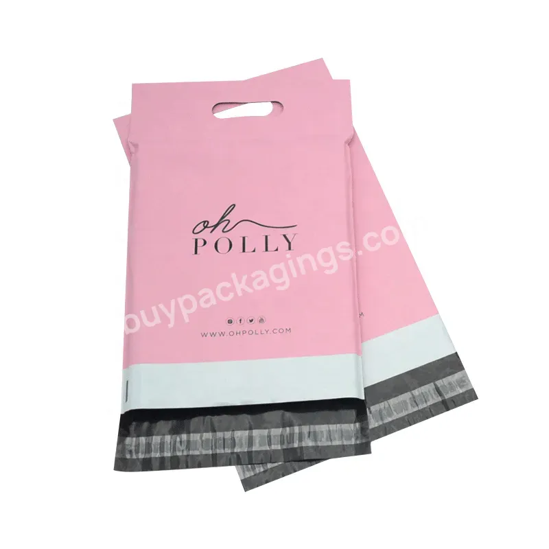 Factory Direct Sales Pink And White Polymailers With Handle Custom Size Logo Eco Friendly Self Adhesive