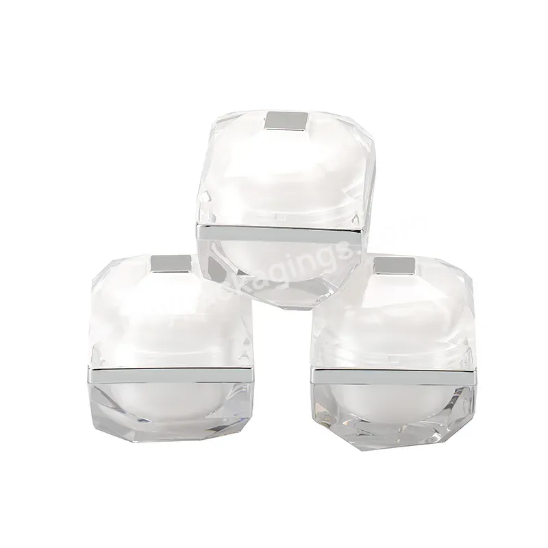 Factory Direct Sell Pearl River White 10g Square Sharp Corner Acrylic Plastic Cosmetic Cream Jar Packaging Container