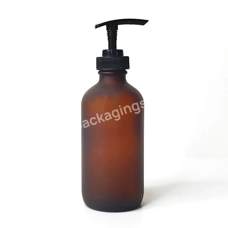 Factory Direct Supply 250ml Frosted Amber High Quality Shampoo Essential Oil Dispenser Glass Boston Bottle With Pump