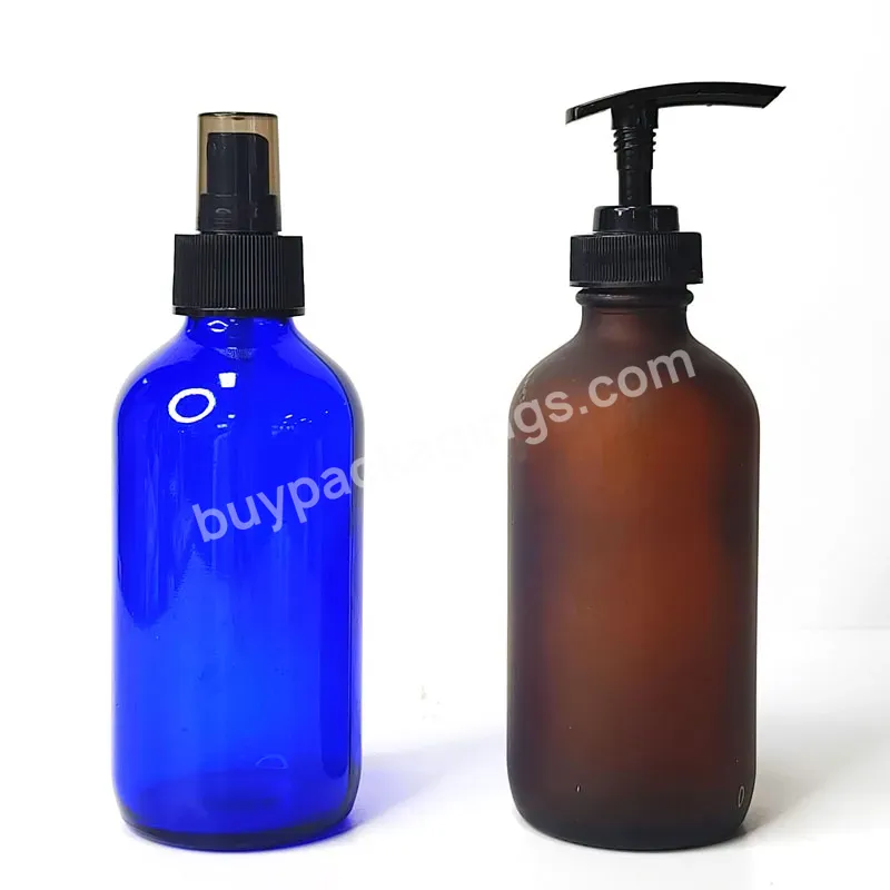 Factory Direct Supply 250ml Frosted Amber High Quality Shampoo Essential Oil Dispenser Glass Boston Bottle With Pump