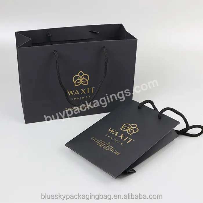 Factory Direct Supply Black Paper Shopping Bags With Logos Custom Print Customized Logo Print