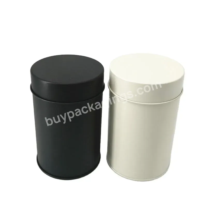 Factory Directly Empty Tall Round Cylinder White Matte Black Double Lid Airtight Metal Coffee Box Tea Tins