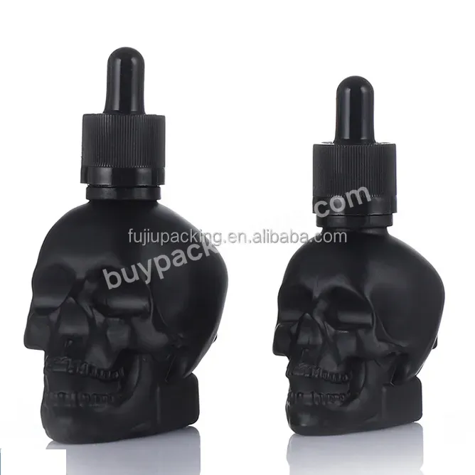 Factory Frosted Black Shaped Skull Glass Dropper Bottle Spray Perfume Beard Oil Juice Liquid Cranium Glass Bottle