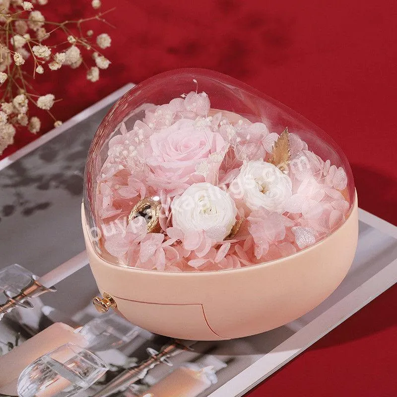 Factory Heart Shaped Crystal Acrylic Flower Rose Wedding Flower Packaging Drawer Pink Flower Gift tray for wedding