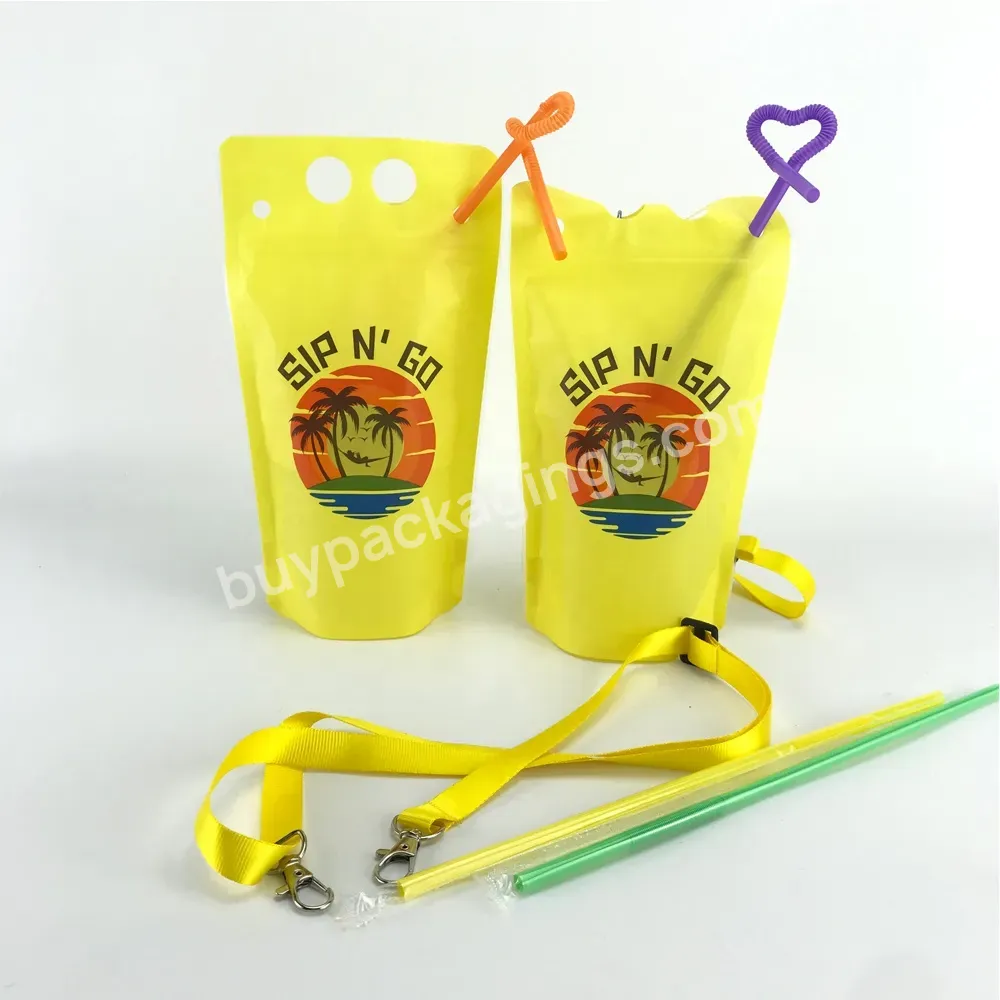 Factory Hot Sale Wholesale Custom Logo Beverage Translucent Plastic Zipper Juice Pouches With Straws Plastic Drink Bags