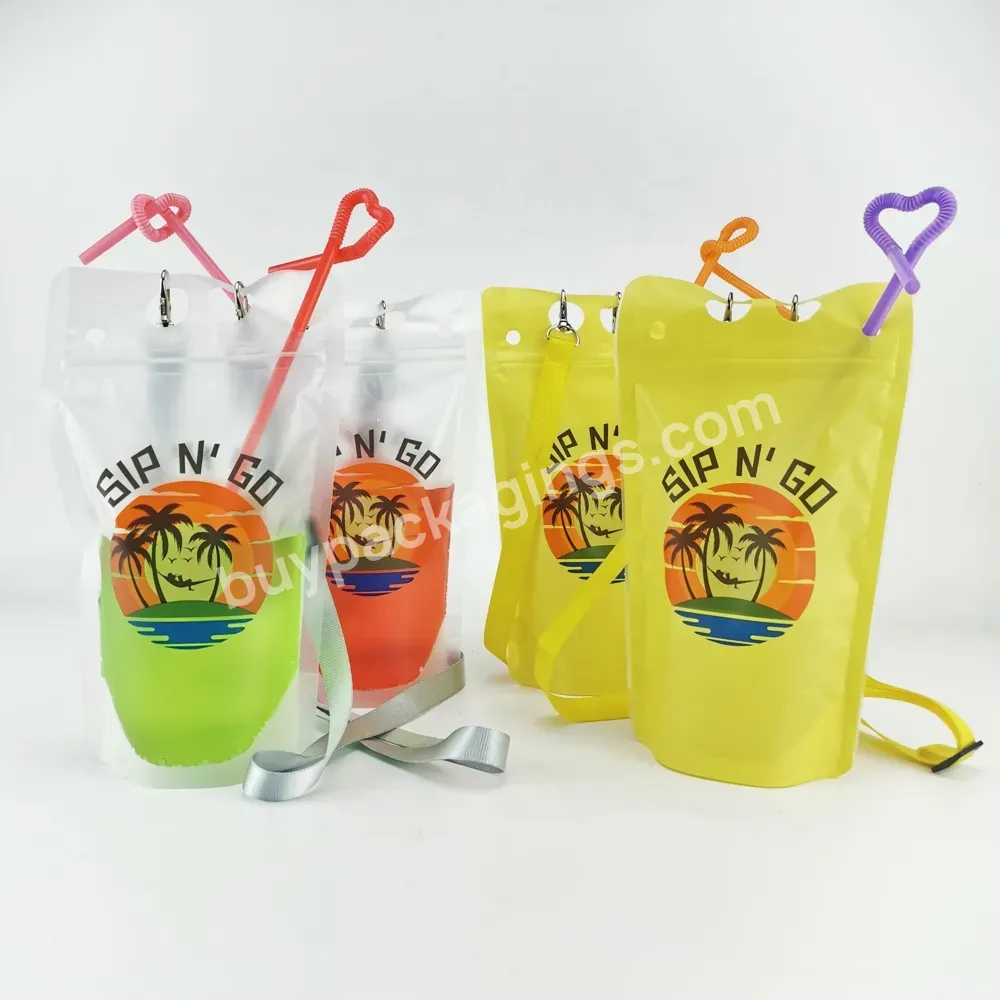 Factory Hot Sale Wholesale Custom Logo Beverage Translucent Plastic Zipper Juice Pouches With Straws Plastic Drink Bags