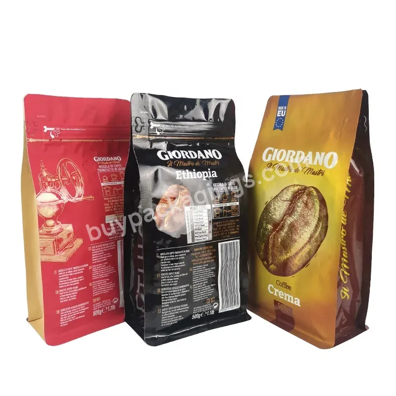 Factory Oem Beg Kopi 250g 500g 1kg Flat Bottom Alu Foil Pouch Bag Resealable Food Printing Coffee Bean Packaging Bag With Valve