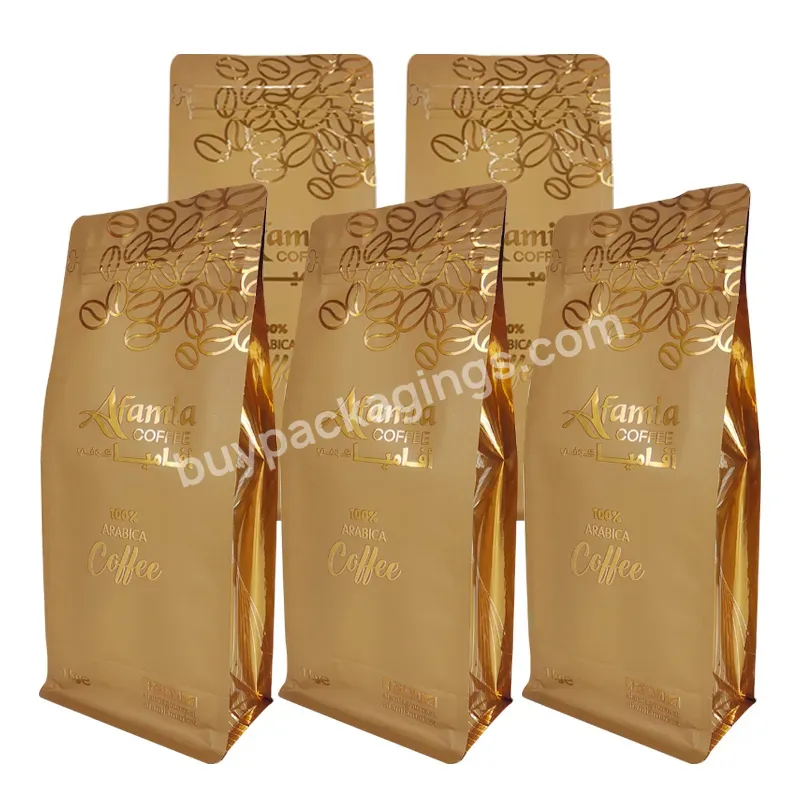 Factory Oem Bolsas De Cafe 250g500g1kg Flat Bottom Zip Lock Custom Coffee Packaging Bags With Valve And Tin Tie