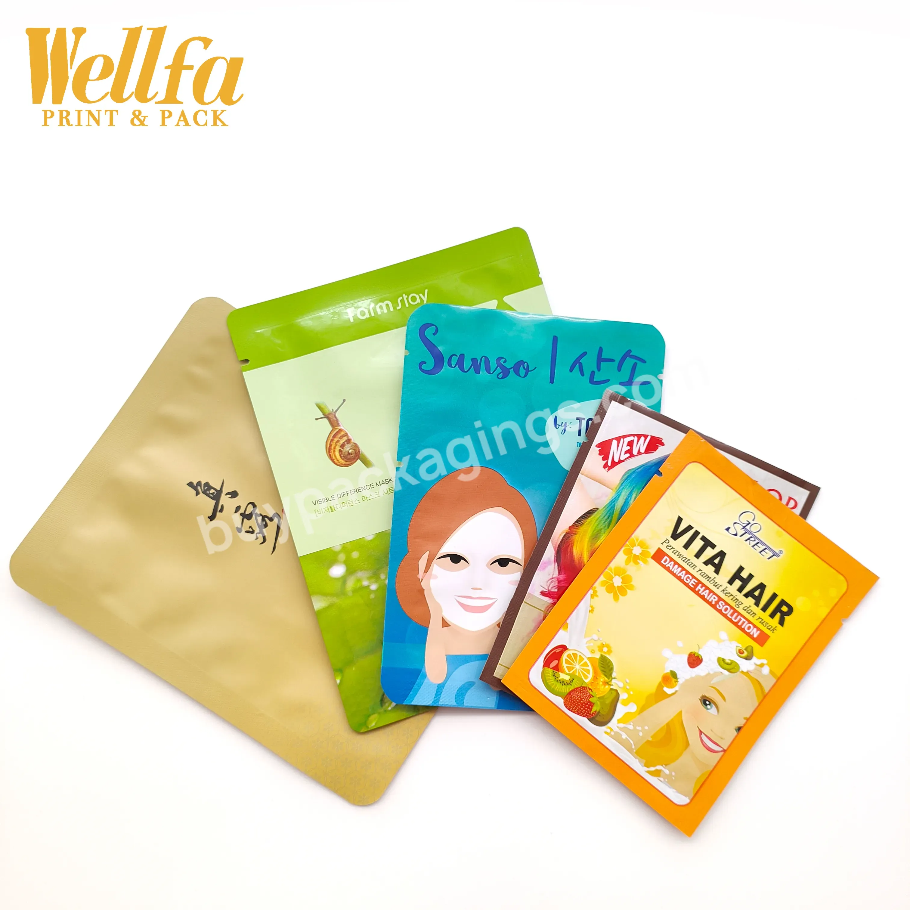 Factory Oem Custom Aluminum Foil Printed Logo Plastic Facial Mask /shampoo /ointment Packaging Three Side Seal Packaging Bag