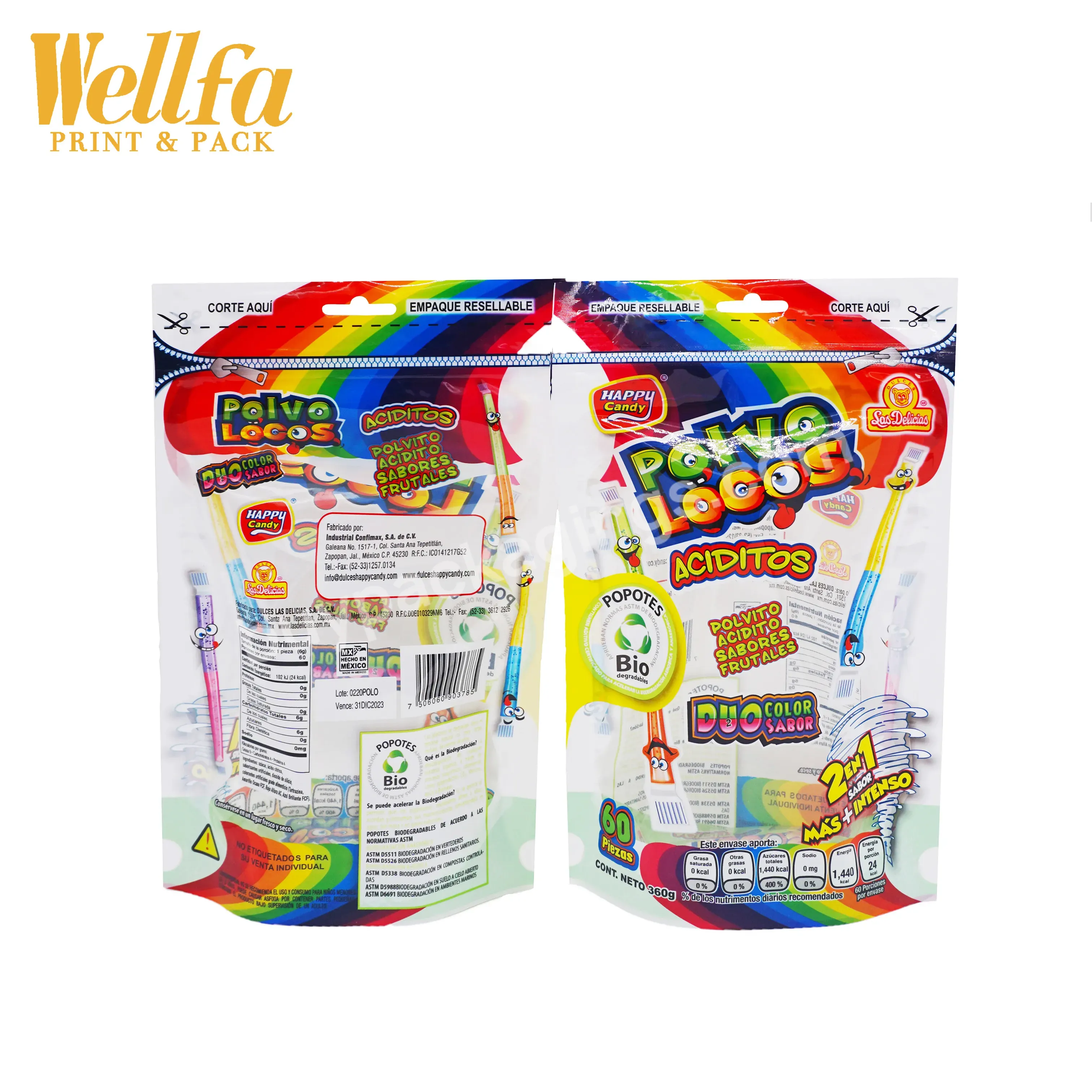 Factory Oem Custom Printed Film Plastic Transparent Stand Up Pouch Logo Design Zipper Packaging Candy Pouch