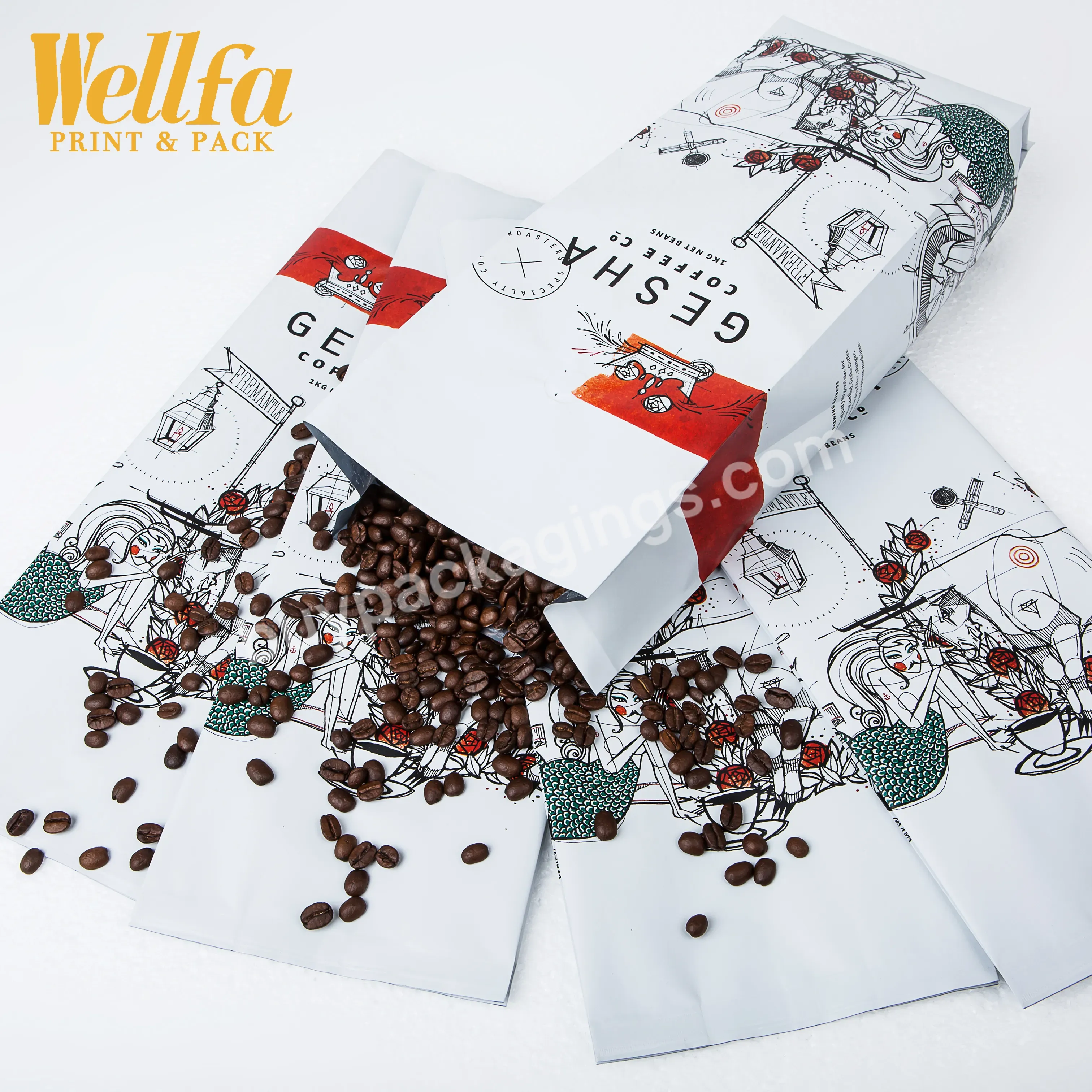 Factory Oem Edibles Packing Custom Matte Printed Coffee Bean Side Gusset Pouch With Air Valve Tin Tie