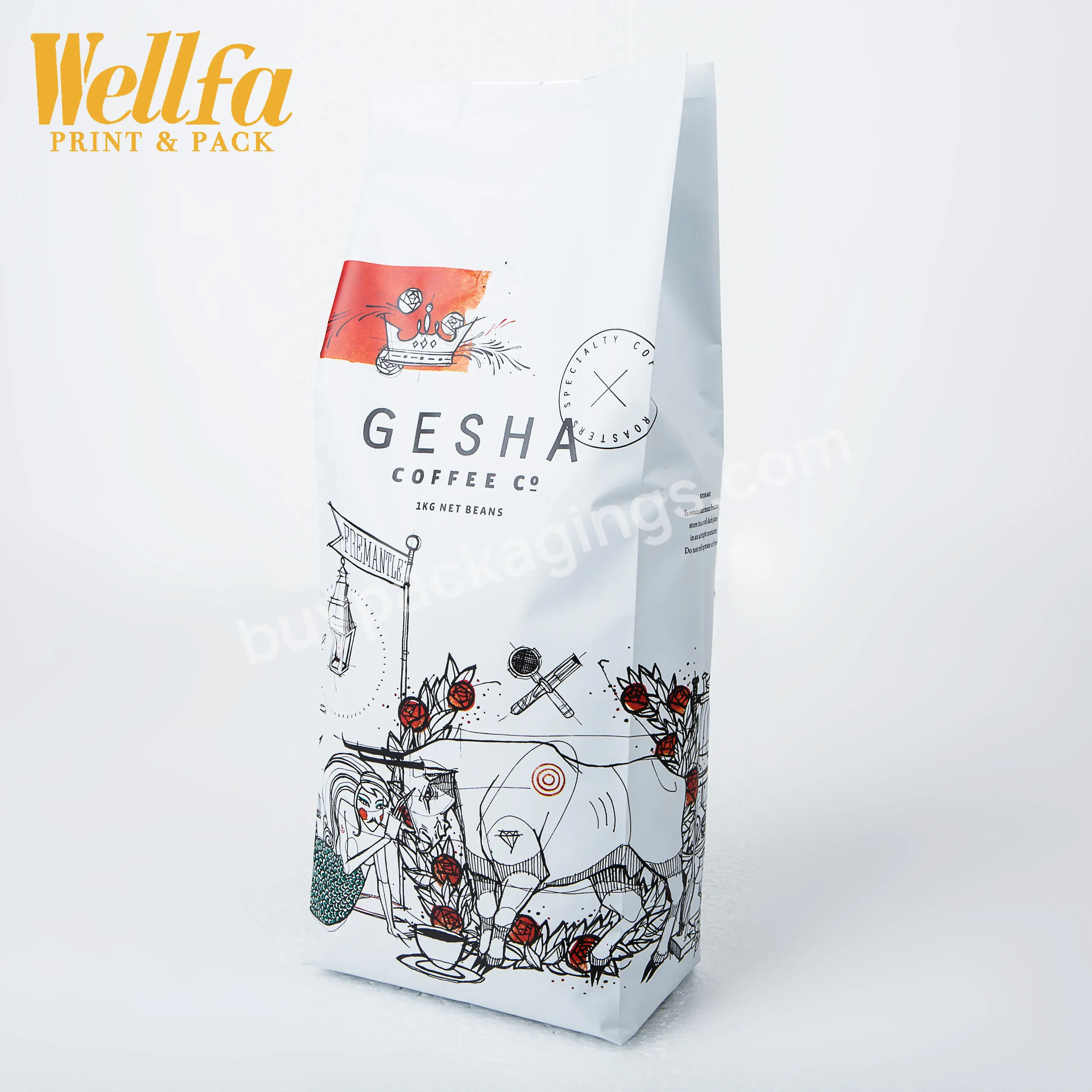 Factory Oem Edibles Packing Custom Matte Printed Coffee Bean Side Gusset Pouch With Air Valve Tin Tie