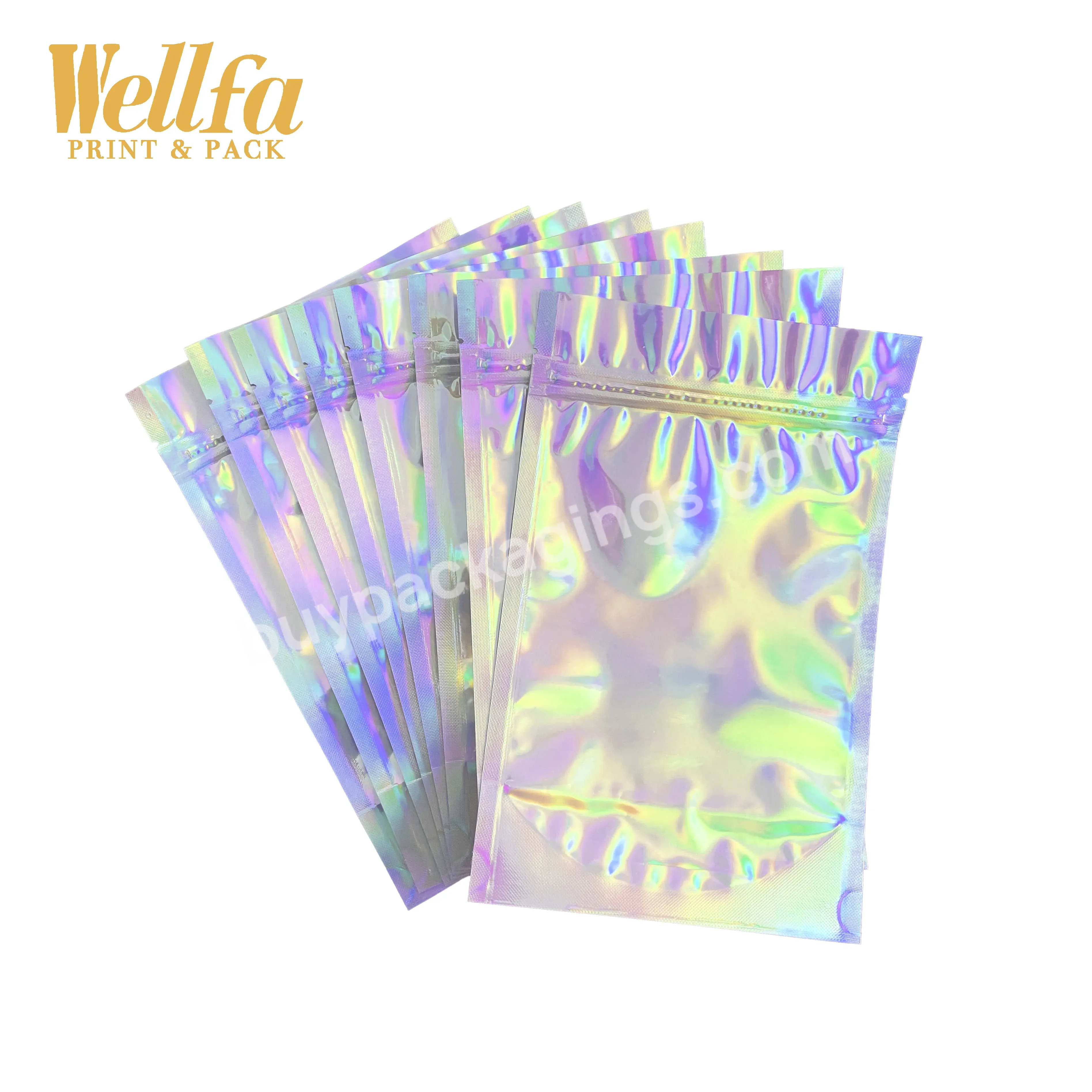 Factory Oem Emballages Alimentaires Custom Logo Zipper Resealable Smell Proof Mylar Edible Holographic Bag