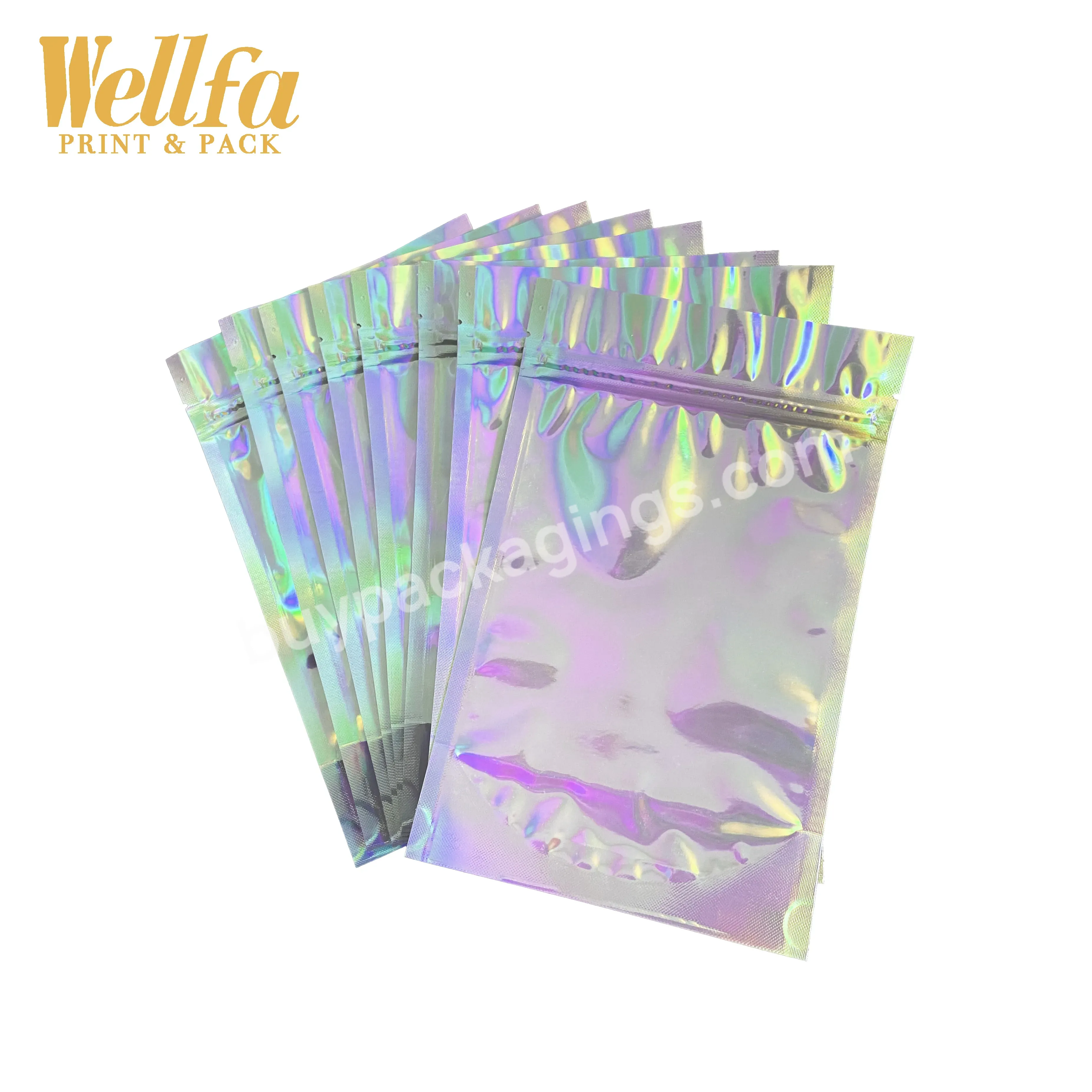 Factory Oem Emballages Alimentaires Custom Logo Zipper Resealable Smell Proof Mylar Edible Holographic Bag