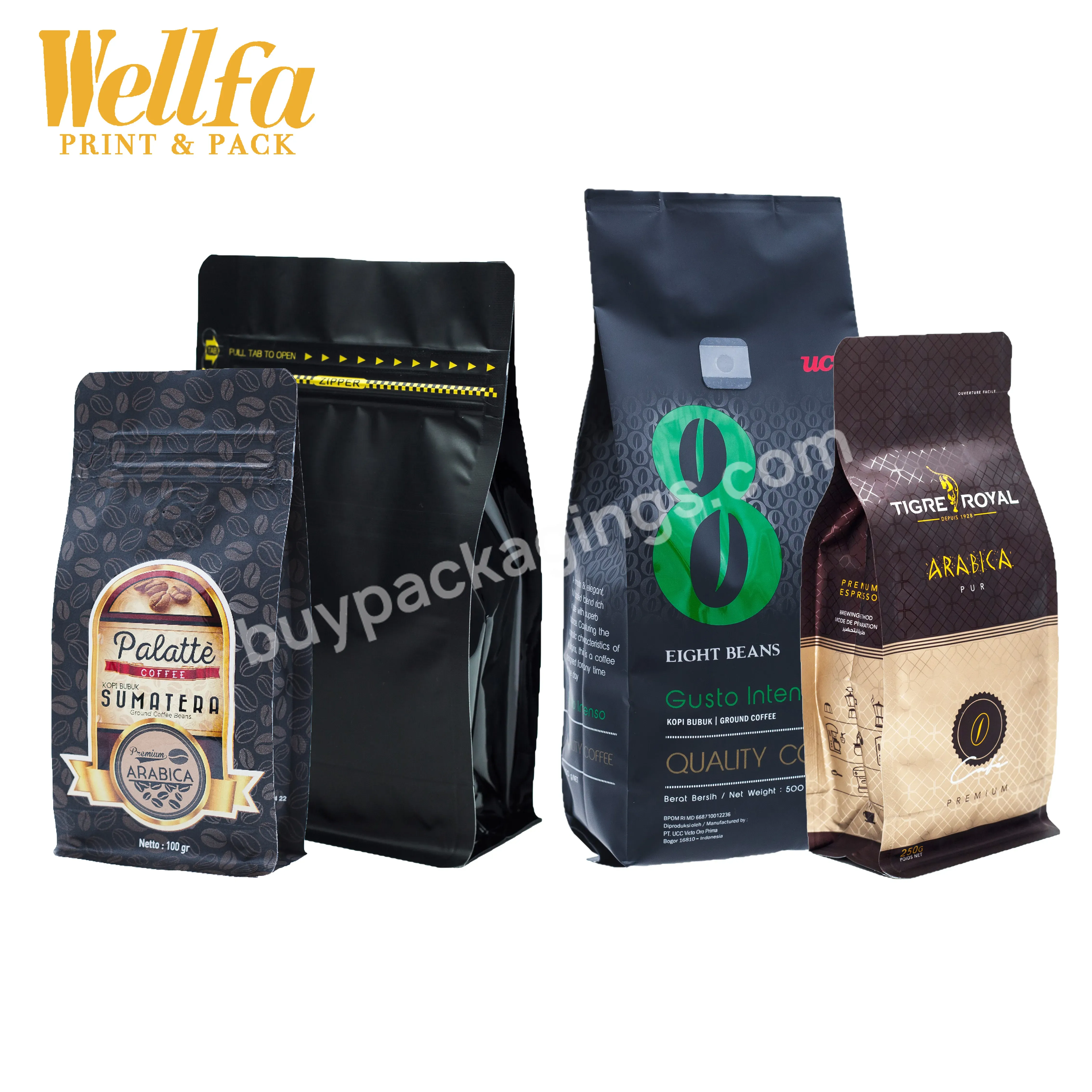 Factory Oem Print Flat Bottom Pouch With Air Valve/ Zip Lock Coffee Bean/powder Packaging Bags