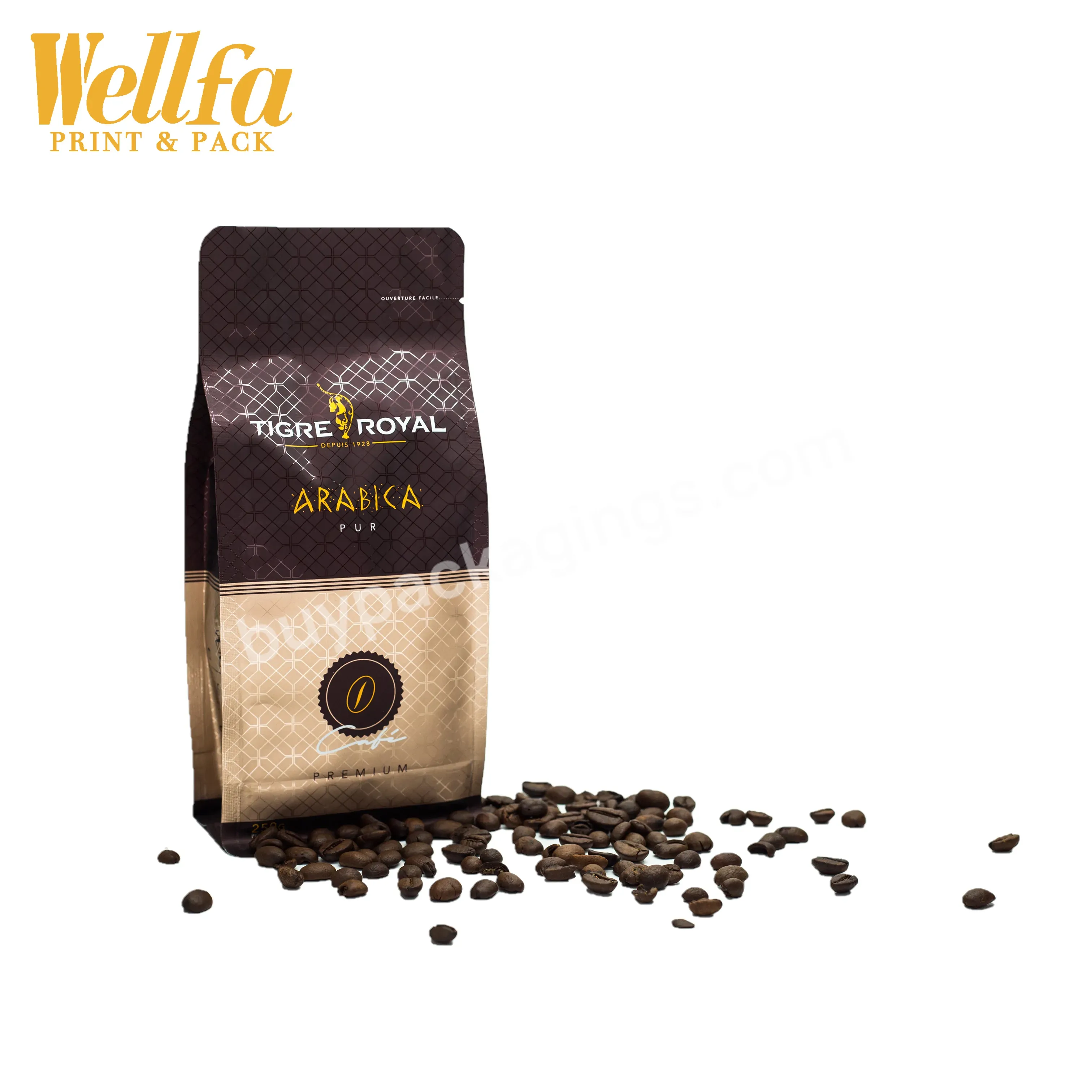 Factory Oem Print Flat Bottom Pouch With Air Valve/ Zip Lock Coffee Bean/powder Packaging Bags