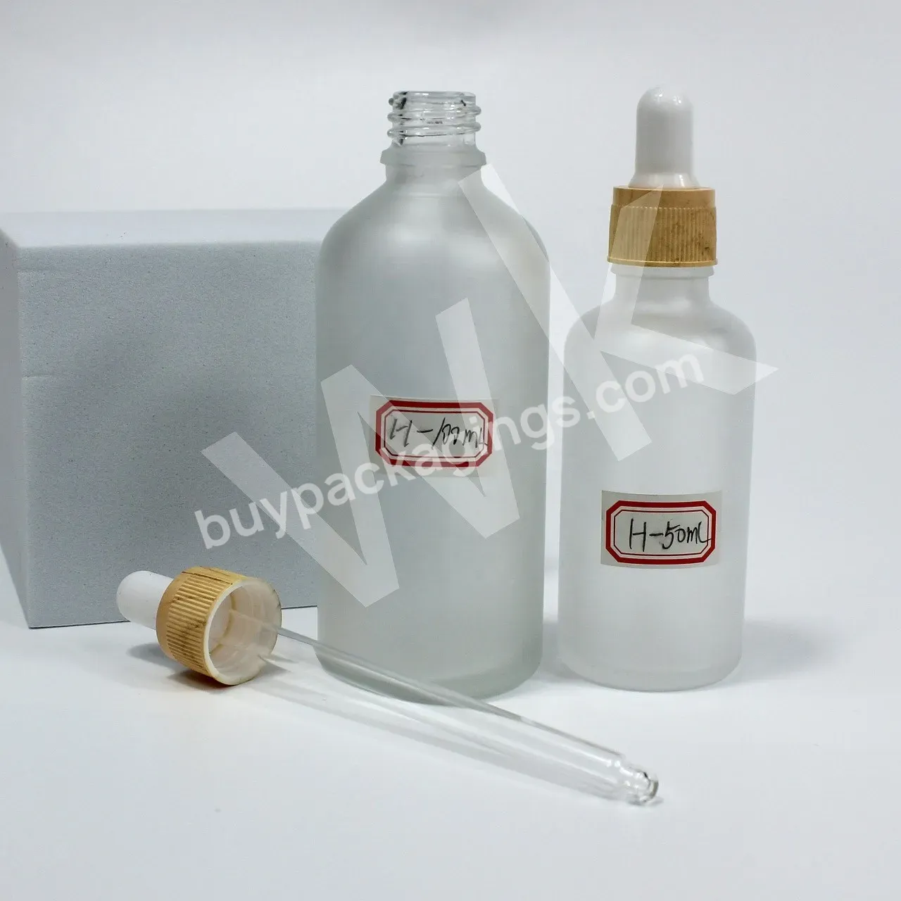 Factory Price 10ml 15ml 20ml 30ml 50ml 100ml Frosted Essential Oil Serum Glass Dropper Bottle With Bamboo Cap