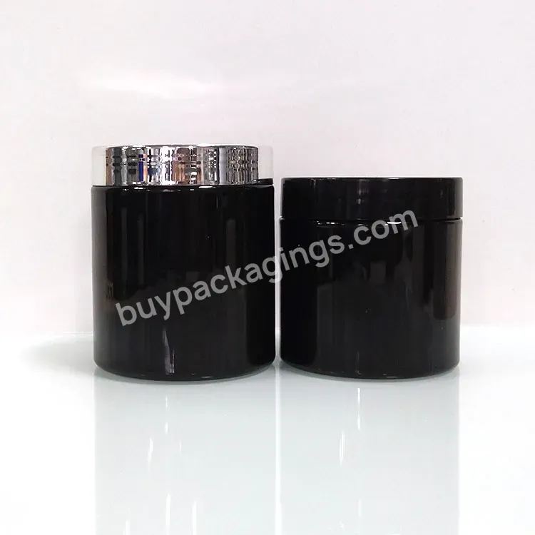 Factory Price 16 8 Oz Hair Mask Ge Jar Round Shape Black Amber Plastic Container Pet Straight Sided Jars With Black Plastic Caps