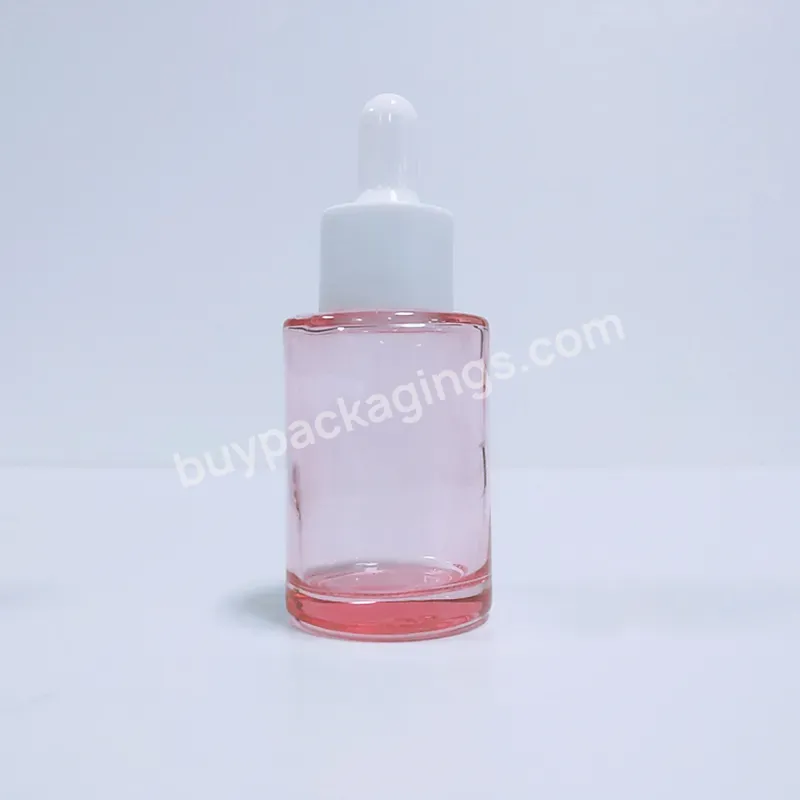 Factory Price 30ml 50ml Cosmetic Skin Care Essential Oil Frosted Glass Pink Flat Shoulder Matte With Serum Dropper