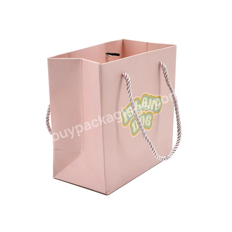 Factory Price Custom Logo Printed Pink Packaging Paper Bag With Handle And Ribbon gift shopping bag