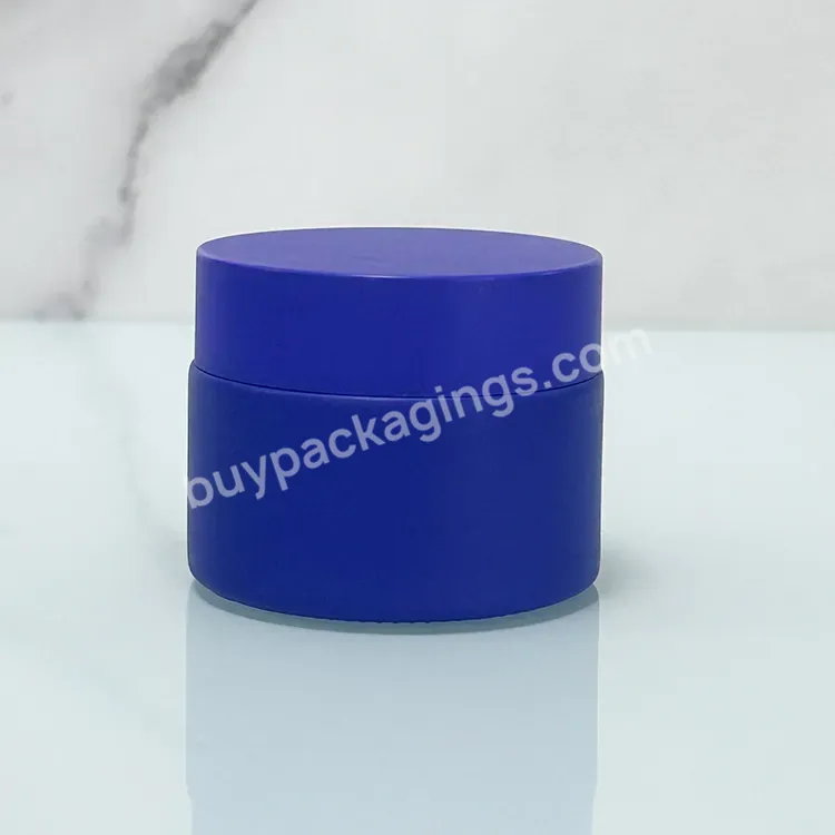 Factory Price Custom Logo Printing 30g Blue Frosted Glass Cosmetic Jars With Silver Color Lid