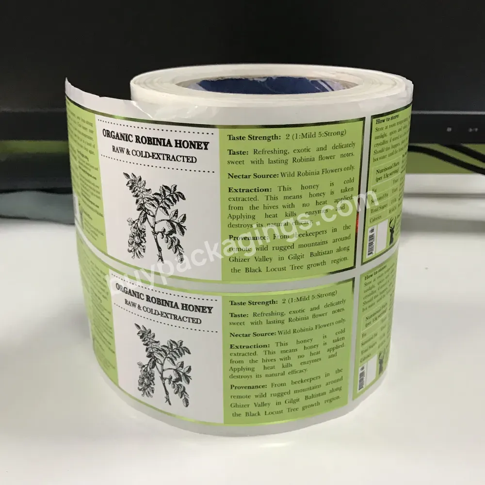 Factory Price Honey Plastic Bottle Labels Printing Roll,Customised Private Honey Label Stickers