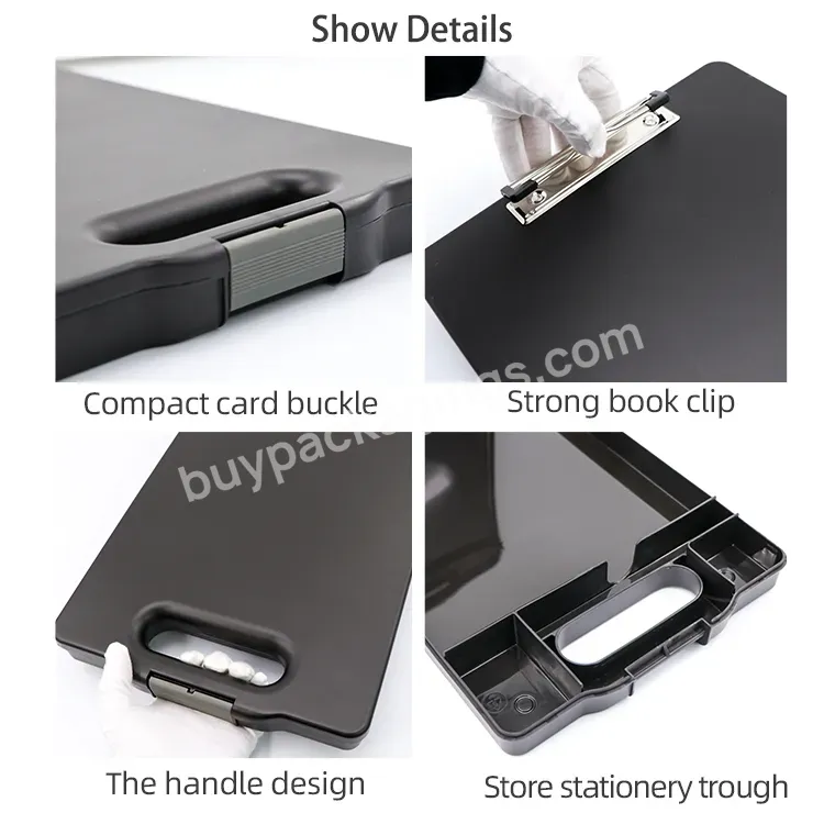 Factory Price Pp Office Document A4 Plastic File Clip Storage Box Case With Pen Slot Stationery Pad Clipboard Handle